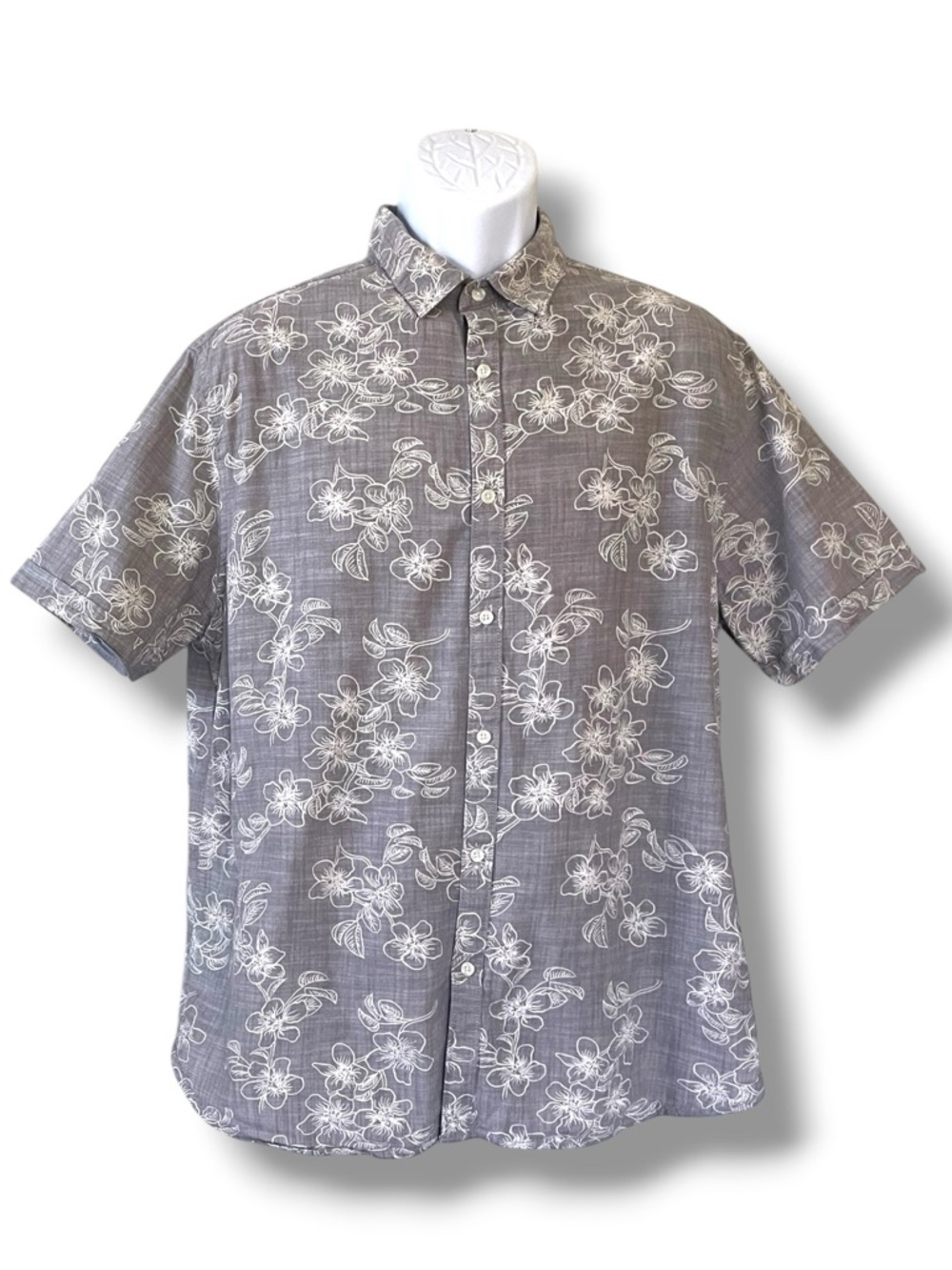 Denim & Flower Floral Shirt Mens XL Gray White Button Up Summer Aloha Casual - Picture 7 of 8